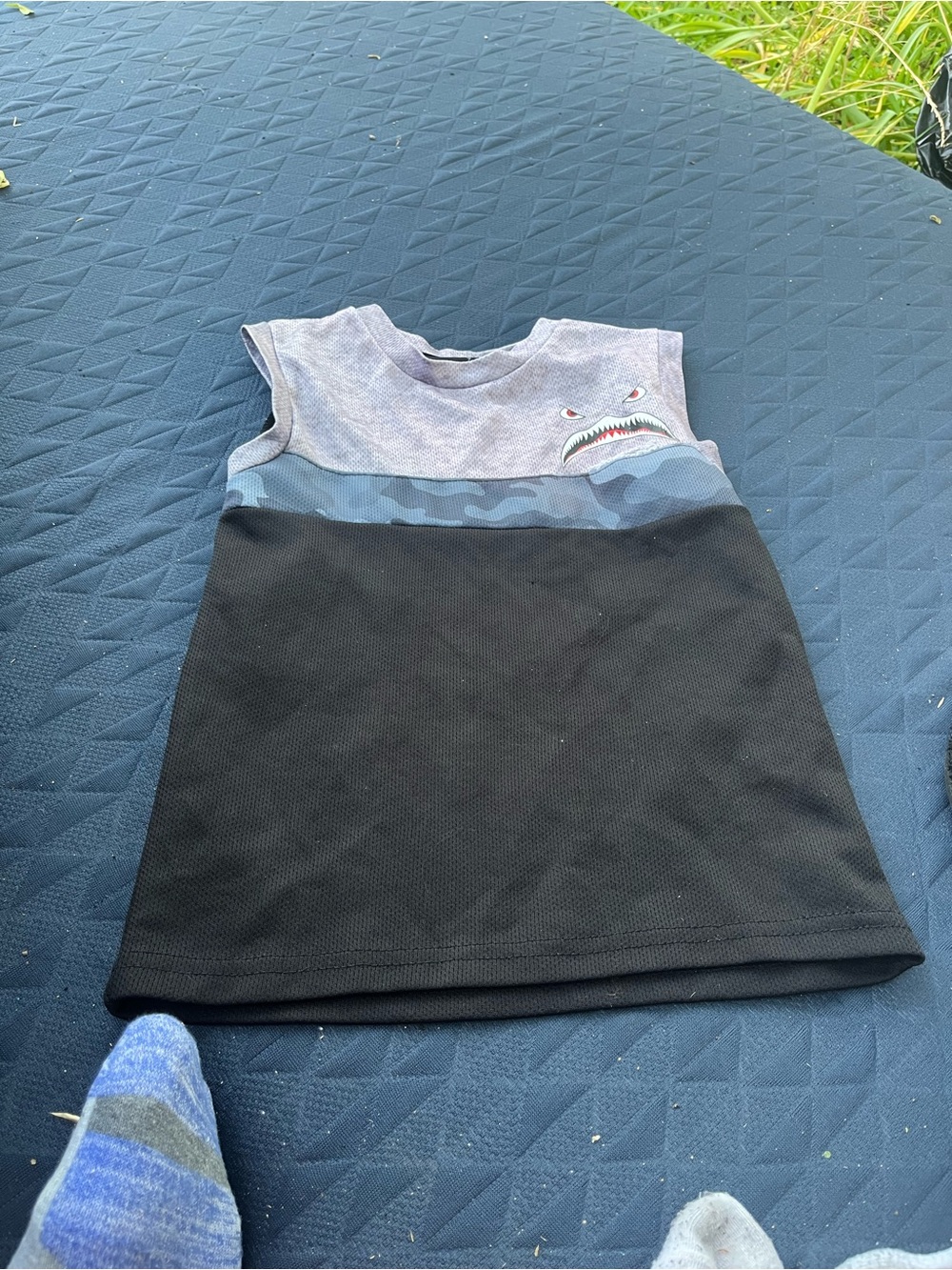 Kids Sleeveless Shark Graphic Tank Top in Black and Gray